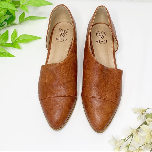 Beast Fashion Shoes - Beast Fashion Cut Out Flats Cognac